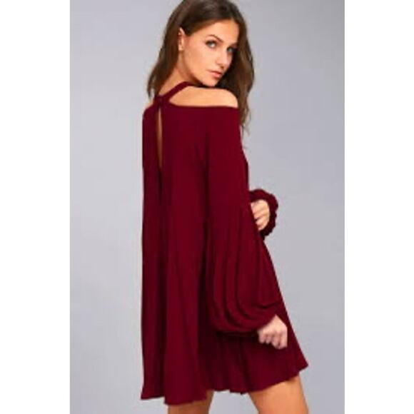 Free People Drift Away Burgundy Cold Shoulder Tunic Top Women’s Size Small - Picture 4 of 16